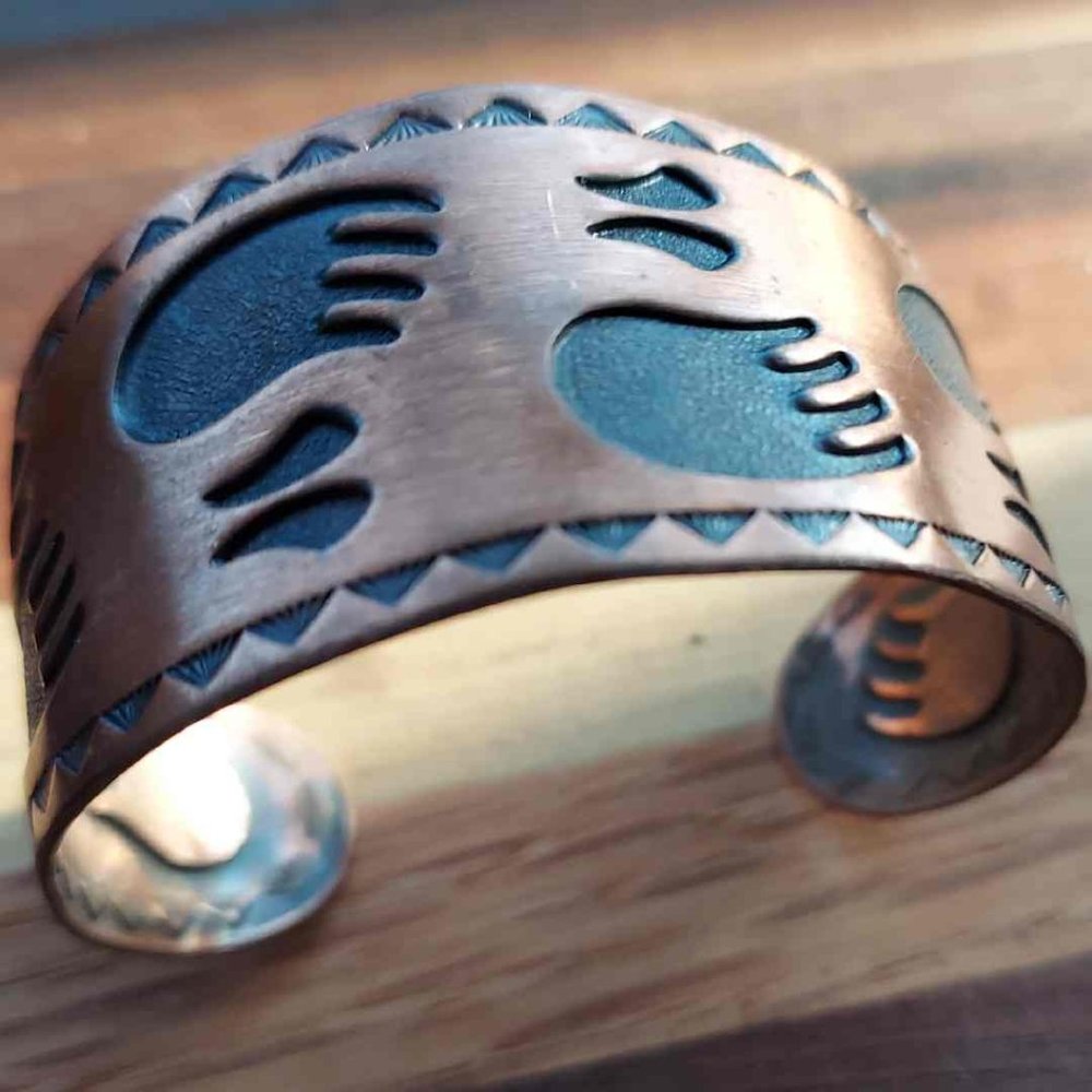 Bell Trading Post Solid Copper Cuff Bracelet Bear Paw Prints Deer Tracks